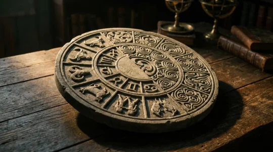 Mystical zodiac wheel transitioning from stereotypical symbols to deeper psychological archetypes