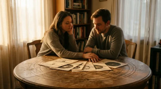 Couple finding harmony through astrology during conflict period