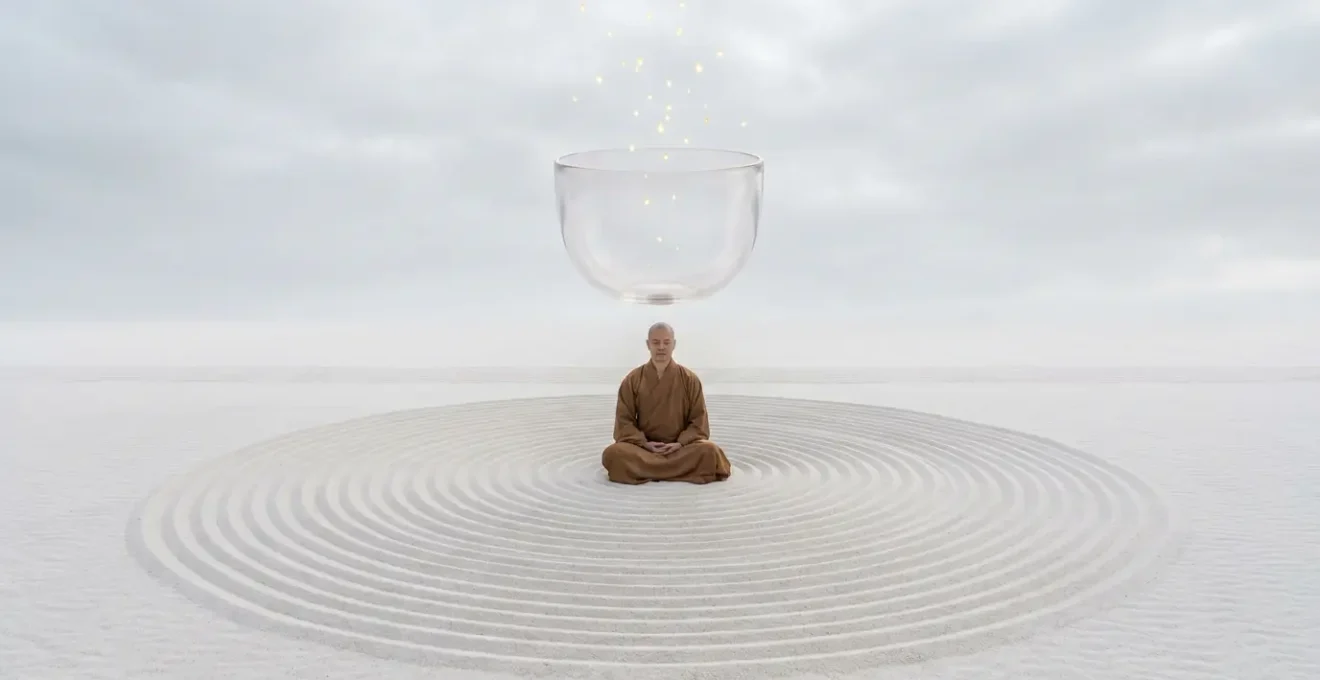 Person in meditation with translucent bowl visualization above their head