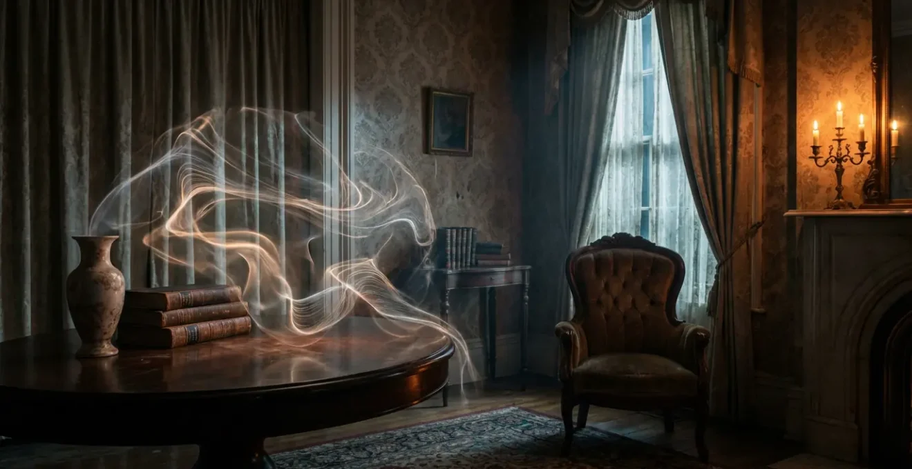 Abstract representation of mediumship physical manifestations with energy waves and subtle atmospheric changes