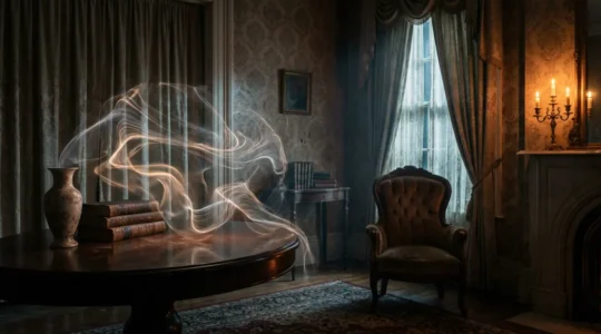 Abstract representation of mediumship physical manifestations with energy waves and subtle atmospheric changes