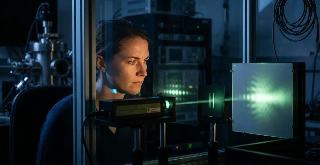 Visual representation of the experimenter effect showing how observer consciousness influences quantum measurement outcomes