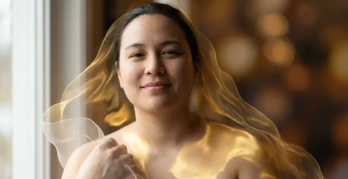 Luminous flexible energy field adapting around a calm person