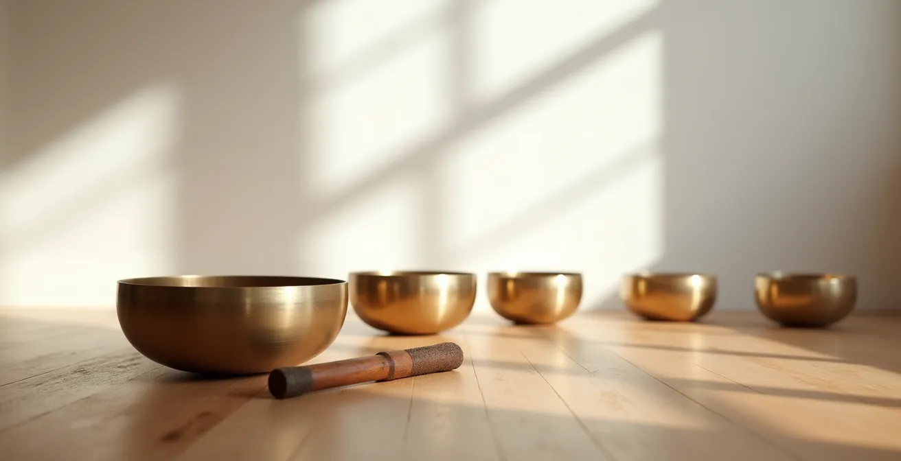 Tibetan singing bowls for heart chakra healing meditation