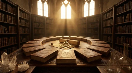 Mystical representation of the Hermetic Tree of Life with sacred geometry and esoteric symbols