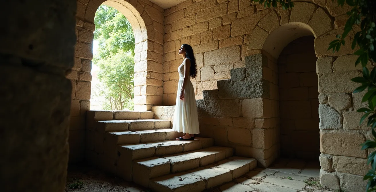 Three-tiered spiral staircase representing Major Arcana life journey stages