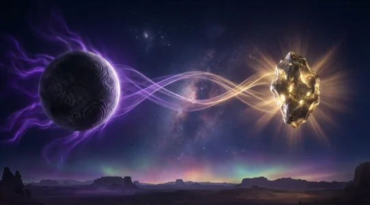 Mystical cosmic scene depicting healing energy and transformation through minor orbital points