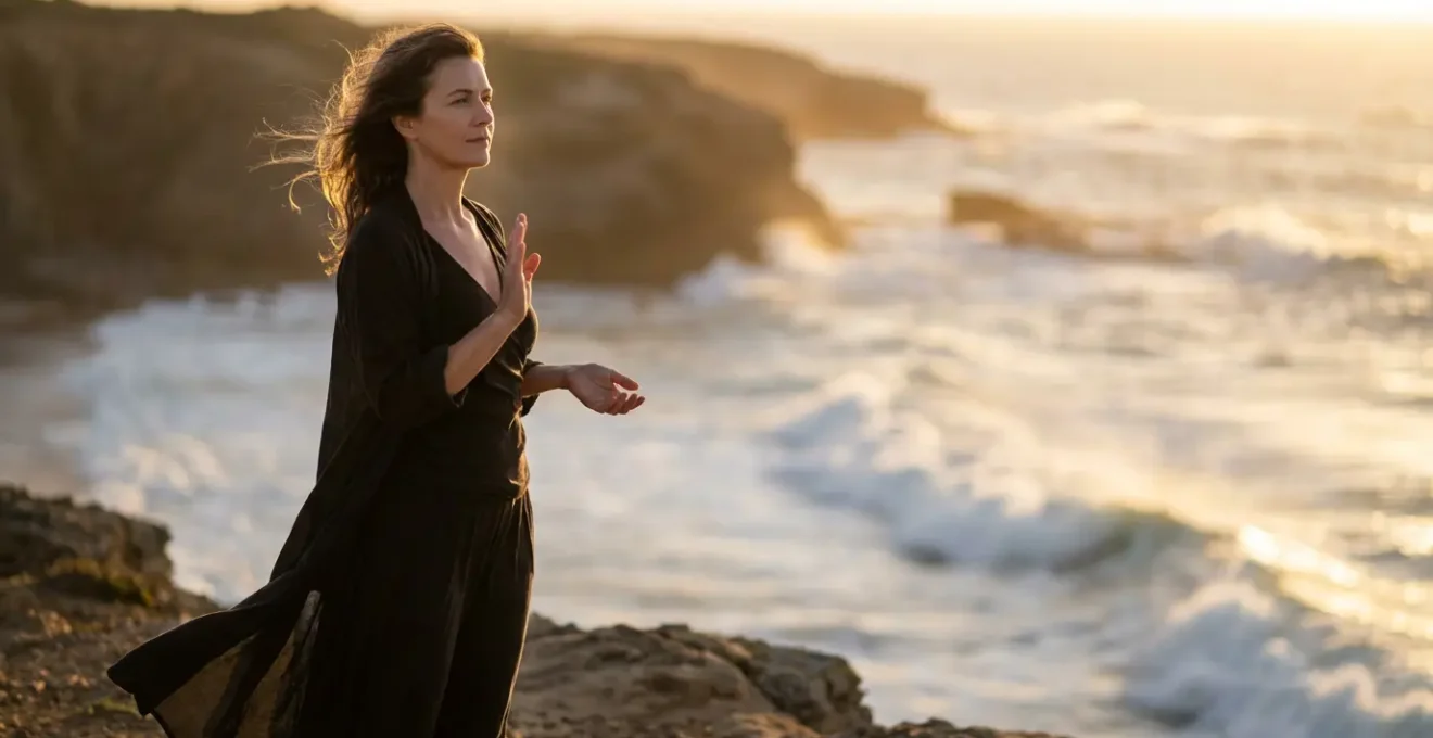 Woman embodying sacred feminine power through boundary setting and authentic expression