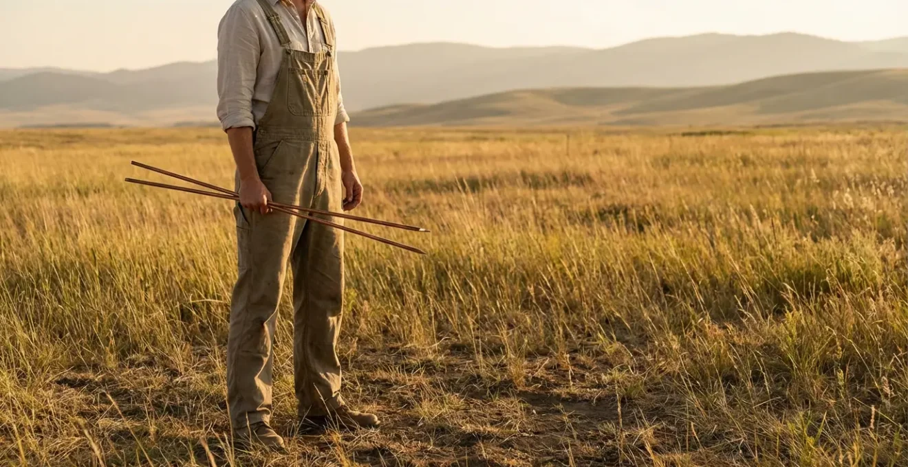 Dowser demonstrating correct open body posture for energy reading without crossed limbs