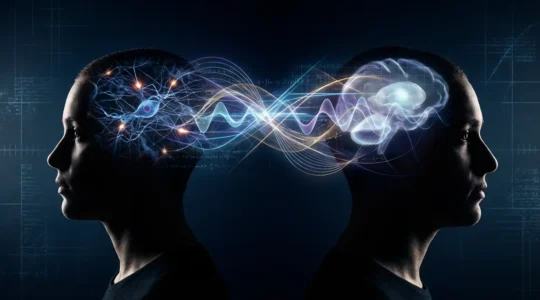 Conceptual visualization of consciousness bridging scientific and paranormal phenomena through quantum entanglement patterns