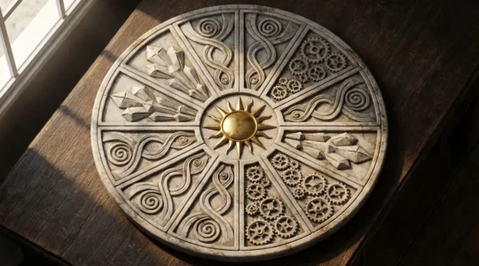 Cosmic wheel showing 12 astrological houses with career symbols in golden light