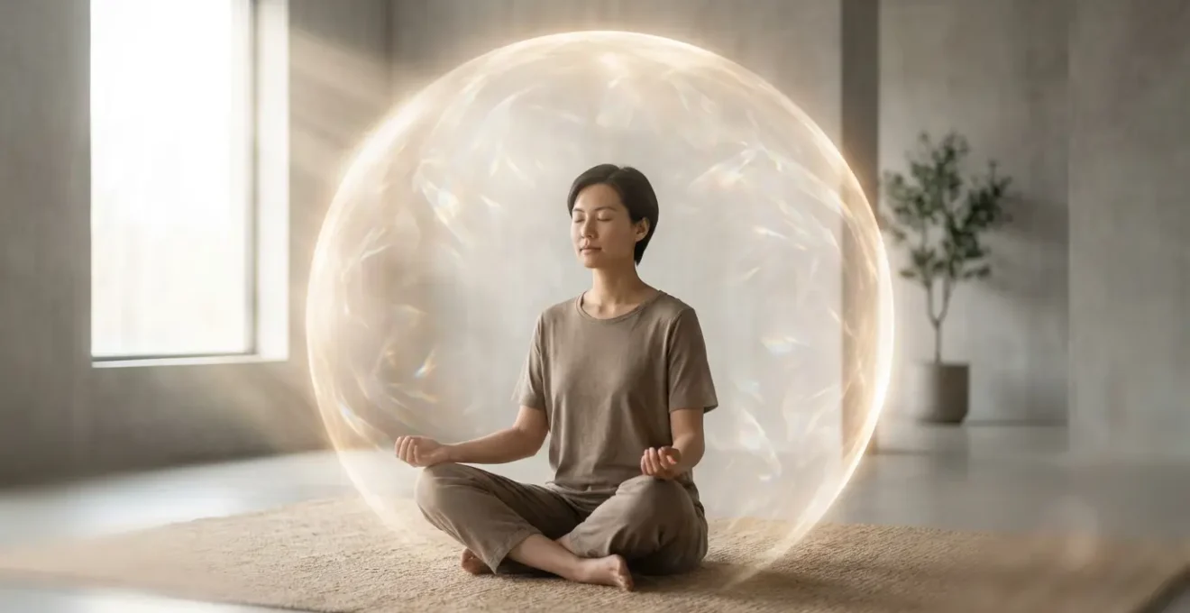 Luminous protective energy field surrounding a meditating person