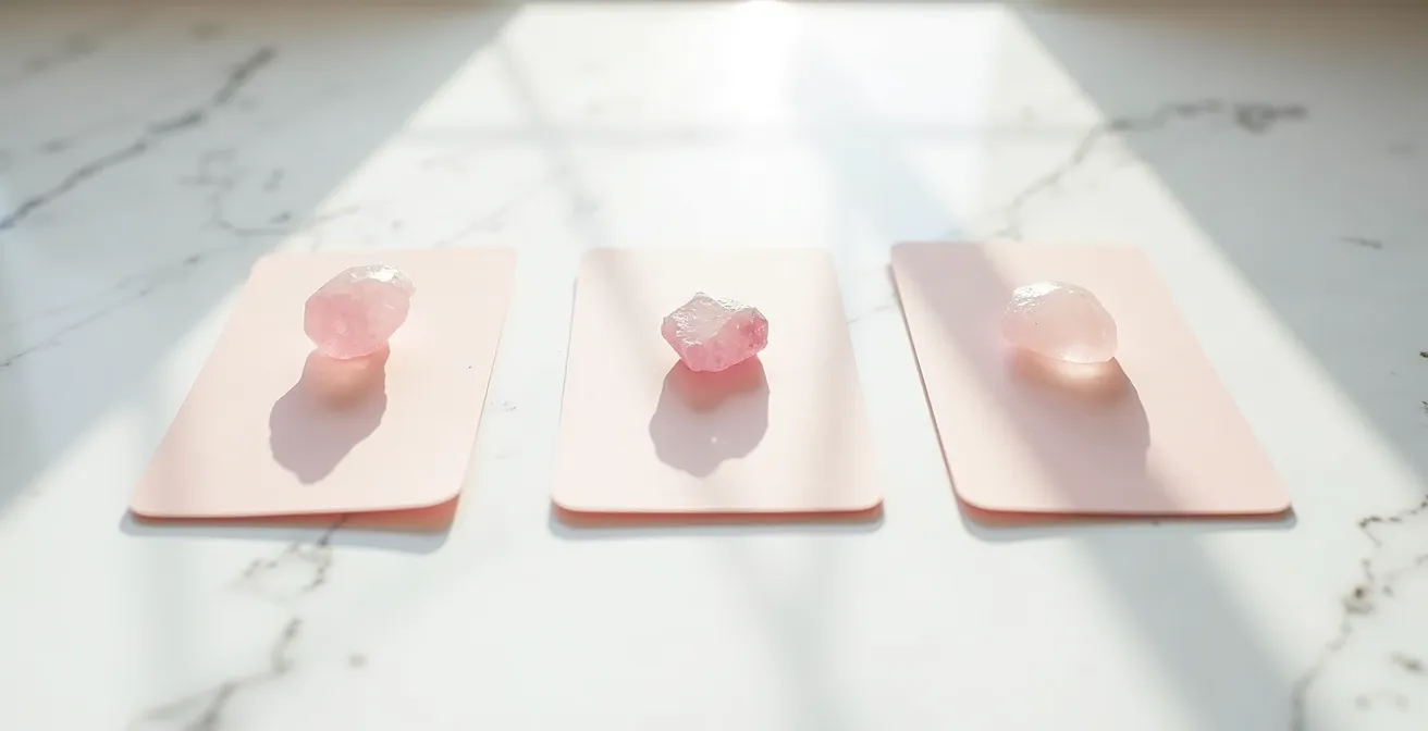 Three oracle cards arranged in a meaningful spread formation on a marble surface.