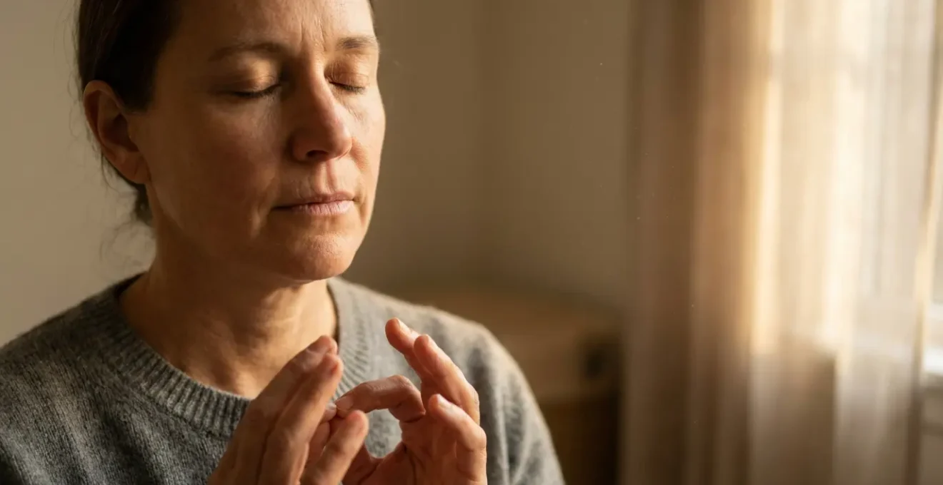 Person in silent meditation surrounded by nature's stillness
